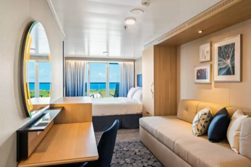 Cabina comunicada con vista al mar y balcón